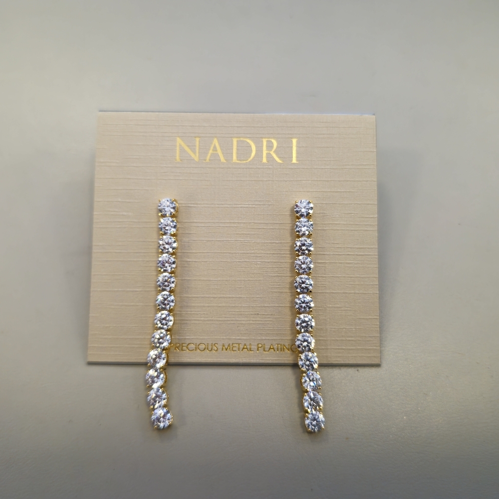NWT Nadri Gold-Tone Tennis Cubic Zirconia Linear Drop Earrings